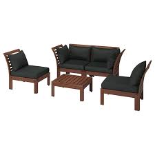 Applaro 4 Seat Conversation Set Outdoor Brown Stained Hallo Black Black Ikea In 2020 Outdoor Lounge Furniture Outdoor Furniture Sets Furniture