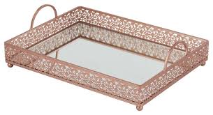 Round and oval coffee tables. Large Rectangular Metal Mirror Top Serving Tray Rose Gold Traditional Serving Trays By Amalfi Decor