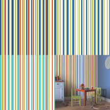 Looking for light or dark navy blue wallpaper at best buy prices & free delivery? Stripes Stripey Kids Wallpaper Boys Bedroom Orange Blue Green White Beige Ebay
