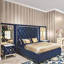 Modern style dark blue bedroom royal bali sheets bed set bedding sets. This Colour Scheme Of Royal Blue And Gold Is Elegant Simple Yet Decadent With A Touch Of Stunni Luxurious Bedrooms Bedroom Furniture Design Luxury Bed Sheets