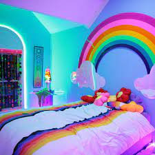 This diy rainbow room decor comes together in a snap with basic craft store and dollar tree supplies. Pin By Lorena Galdamez On Oc Todd Rainbow Bedroom Rainbow Room Unicorn Bedroom