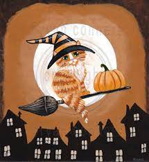 The Little Ginger Witch Original Halloween Cat By Kilkennycatart The Little Ginger Witch Painted With Golden Acrylics Witch Painting Folk Art Cat Cat Folk