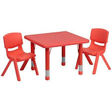 Flash Furniture 24 Square Red Plastic Height Adjustable Activity Table Set With 2 Chairs Flash Furniture Durable Table Kids Activity Table
