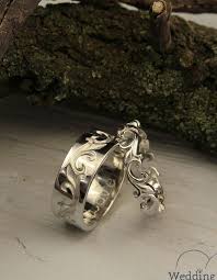 Vine Wedding Bands Set In Vintage Style Unique Silver Wedding Etsy Silver Wedding Rings Sets Wedding Band Sets Silver Wedding Rings