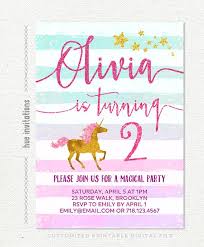 Unicorn 2nd Birthday Party Invitation Girls Unicorn Birthday Party Unicorn Birthday Invitations 2nd Birthday Invitations Rainbow Unicorn Birthday Invitations