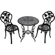 Patio Furniture Outdoor Garden Rose 3 Piece Bistro Set 1 Table And 2 Chairs Aluminum Cast Iron Legs Rose Pattern Outdoor Patio Set Outdoor Patio Furniture Sets Outdoor Bistro Set