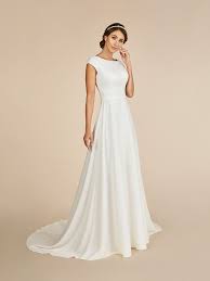 Moonlight Modest Cap Sleeved Temple Ready Wedding Dress Style M5011 In 2020 Wedding Dresses Crepe Wedding Dress A Line Wedding Dress
