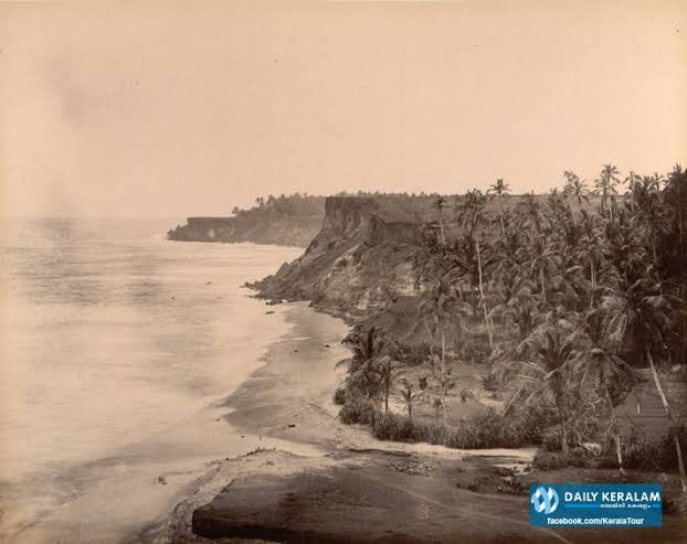 Kerala - Photograph taken about 1900 by the Government photographer, Zacharias D'Cruz of the Varkala beach with the cliffs, in the erstwhile Travancore. It is one of 76 prints in an album