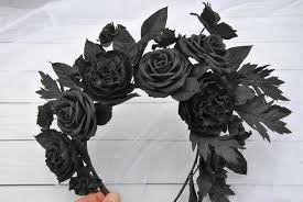 Black Goth Flower Crown Black Day Of The Dead Headpiece Etsy Halloween Hair Black Goth Flower Crown