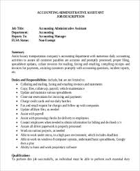 Create an administrative assistant resume that lands you the interview with our free examples administrative assistant resume example. Free 9 Sample Accounting Assistant Job Descriptions In Pdf Ms Word