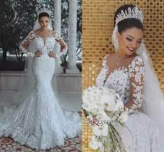 Glamorous Long Sleeve Lace Wedding Dress 2019 Mermaid Bridal Gowns On Sale H Long Sleeve Mermaid Wedding Dress Sheer Wedding Dress Lace Mermaid Wedding Dress