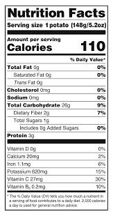 potato nutrition info label data