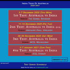 The india cricket schedule here lists all domestic and international cricket schedule for the indian team including. India Tour Of Australia 2020 21 Full Schedule T20i Test Odi Cricket Now 24 7