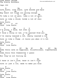 Love Hurts The Everly Brothers Png 1736 2375 Song Lyrics And Chords Guitar Chords And Lyrics Easy Ukulele Songs