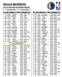 Dallas Mavericks Printable Schedule