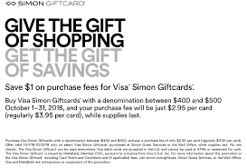 $25 visa gift card (plus $3.95 purchase fee). Expired Simon Mall 1 Off Purchase Fees On Visa Giftcards Of 400 500 Fees Now 2 95 Per Card 10 01 10 31 Doctor Of Credit