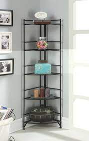 New Black Metal Corner Etagere 5 Shelf Folding Stand Home Decor Display Storage Shelves Corner Shelf Design Corner Shelves