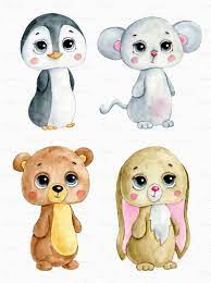 Watercolor Cute Winter Christmas Party Animals Clipart Png Etsy Animal Clipart Clip Art Animal Party