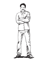 Drawing of a person standing at a table, possibly part of library training. How To Draw A Person Standing Sketchbook Challenge Sketchbook Challenge Guy Drawing Sketch Book