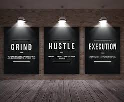 3 Pieces Grind Hustle Execution Wall Art Canvas Prints Officedecorprofessional Office Wall Design Office Decor Professional Corporate Office Decor