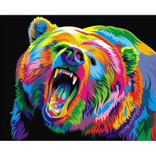 Colorful Animals 3d Embroidery Cross Stitch Colorful Bear Painting Pop Art Animals Bear Paintings