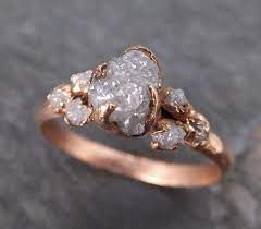 Raw Diamond Rose Gold Engagement Ring Rough Gold Wedding Ring Diamond Wedding Wedding Rings Unique Wedding Rings Vintage Rose Gold Diamond Ring Engagement