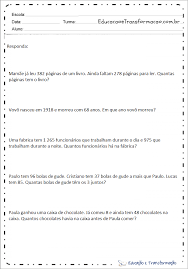 Problemas De Matematica 4 Ano Adicao E Subtracao 1 Educacao E Transformacao