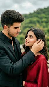 Romantic Outdoor Couple Portrait in Black and Red
