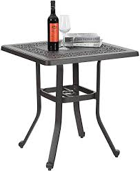 The open center space and top surface not only holds the umbrella but leaves plenty of space for placing food and drinks on. Amazon Com Mfstudio Outdoor Balcony Garden Furniture Patio Bistro Coffee Table 27 5 Square Cast Aluminum With Umbrella Hole Frosted Surface Kitchen Dining