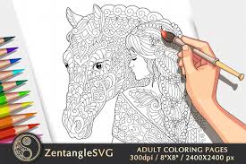 Lady And Horse Coloring Page For Adults Graphic By Zentanglesvg Creative Fabrica