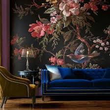 Floral Wall In Living Room Living Decor Decor Trendy Living Rooms
