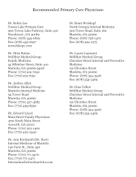 Recommended Primary Care Physicians