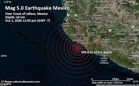 Terremoto moderado mag. 4.8 - Océano Pacífico Norte, 40 km al sur de Manzanillo, Colima, México, Thursday 1 Oct 2026 a las 23:53 (GMT -7)