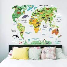 Renkli Dunya Haritasi Cikartmasi Wall Sticker N11 Com Dekor Oglan Cocugu Odalari Ev Ic Mekanlari