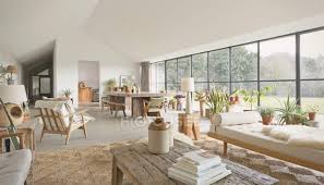 The dark color for the frame of the table and the legs of the chair go well with the floors. Home Showcase Open Floor Plan Living Room And Dining Room Home Interior Long Stock Photo 200692128