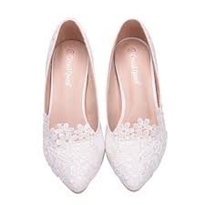 I tacchi da sposa in argento scintillante sono anche eleganti scarpe da damigella donore! Fotoe20 It Shop Happyyami 1 Paio Di Scarpe Da Sposa Bianche In Pizzo Con Tacco Alto E Punta A Punta