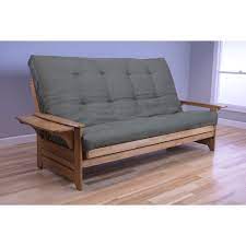 Offered in different colors to suit your décor, a futon bed is a great addition to a home office, spare bedroom or den. Queen Futon Frame And Mattress Set In Butternut And Olive Walmart Com Walmart Com