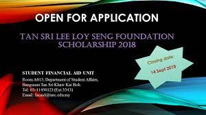 Tan sri lee loy seng foundation scholarship the tan sri lee loy seng foundation is an educational foundation which among other charitable activities, awards scholarships to malaysian students irrespective of their race and religion. The Tan Sri Lee Tunku Abdul Rahman University College Facebook