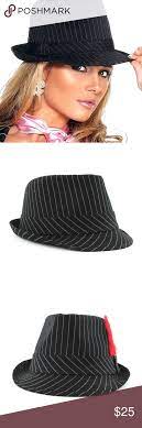 Black Pinstriped Fedora Hat With Feather Women Fedora Fedora Hat Womens Fedora
