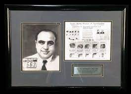 Al capone's business card read: Framed Al Capone Picture W Finger Print Card