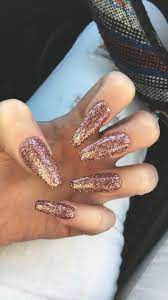 Rose Gold Coffin Nails Gold Acrylic Nails Rose Gold Nails Acrylic Rose Gold Nails