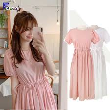 Baju pesta tidak selalu memiliki desain yang mewah dan glamour. Gaya Korea Desain Pakaian Wanita Gaun Lengan Pendek Busur Pita Dasi Slim Pinggang Garis Jepang Tanggal Lucu Gaun Merah Muda Putih Gaun Aliexpress