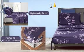 Limited time sale easy return. Amazon Com Bedlifes Queen Sheet Set Floral Sheets Ultra Soft Flower Patterned Printed Bed Sheets Deep Pocket Flat Sheet Fitted Sheet Pillowcases 100 Microfiber 4 Piece Queen Size Dark Purple Kitchen Dining