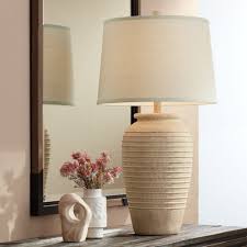 John Timberland Rustic Table Lamp Southwest Sand Toned Ridged Cream Linen Drum Shade For Liv In 2020 Rustic Table Lamps Table Lamps Living Room Table Lamps For Bedroom