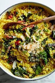 One Pot Turmeric Coconut Rice With Greens Greens Recipe Coconut Rice Nyt Cooking