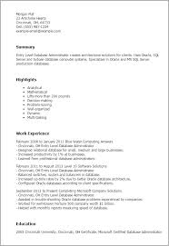 1 Entry Level Database Administrator Resume Templates Try Them Now Myperfectresume