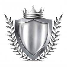Metal Shield With Frame Blank Silver Steel Metallic Panel With Silver Crown Leaves Award Trophy Or Certificate Template Isolated On White Background Shield Design Silver Crown Shield