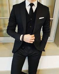 Mens All Black 3 Piece Suit Mens Solid 3 Piece Suit Slim Fit Notch Lapel One Button Tuxedo Blazer Jacket Pants Vest Set Jackets One Button Suit Fashion Suits Men Business Slim Fit Suits