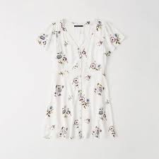 Abercrombie Fitch Button Up Mini Dress 35 Liked On Polyvore Featuring Dresses Wh White Short Sleeve Dress Short Sleeve Floral Dress Chiffon Dress Short
