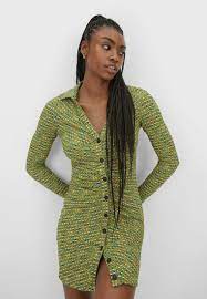 Stradivarius Space Yarn Shirt Dress Green Zalando De